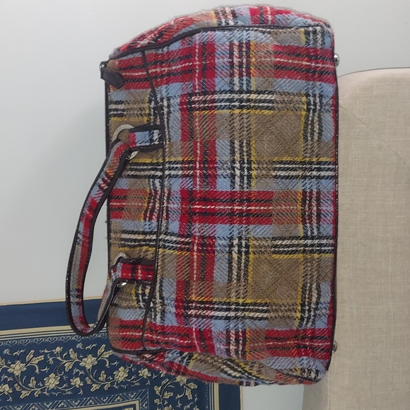 Vintage Vera Bradley Patchwork Plaid Tweed Wool Satchel Handbag - Picture 2 of 16